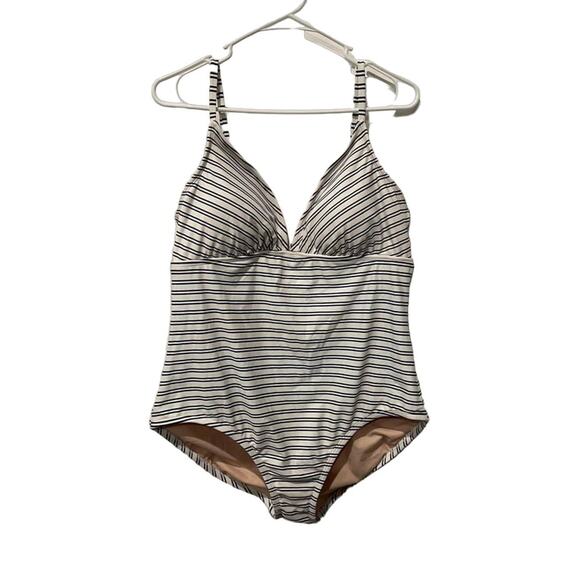 Kona Sol Swimsuit XL White/Blue Stripe One Piece Swimwear Adjustable Straps - Picture 1 of 4
